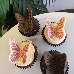 Cupcakes with WhitePink or DarkGold Chocolate Butterflies